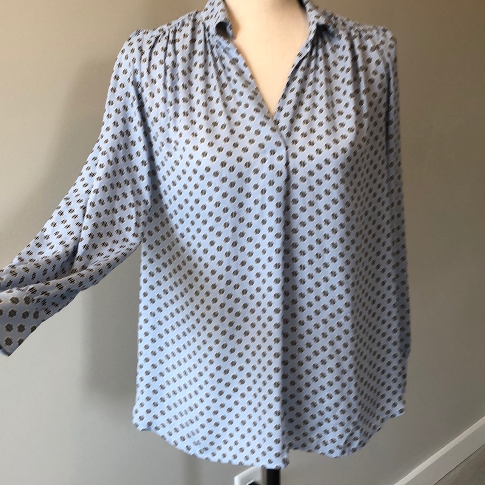 Loft petites Blouse XSP Blue Navy and white